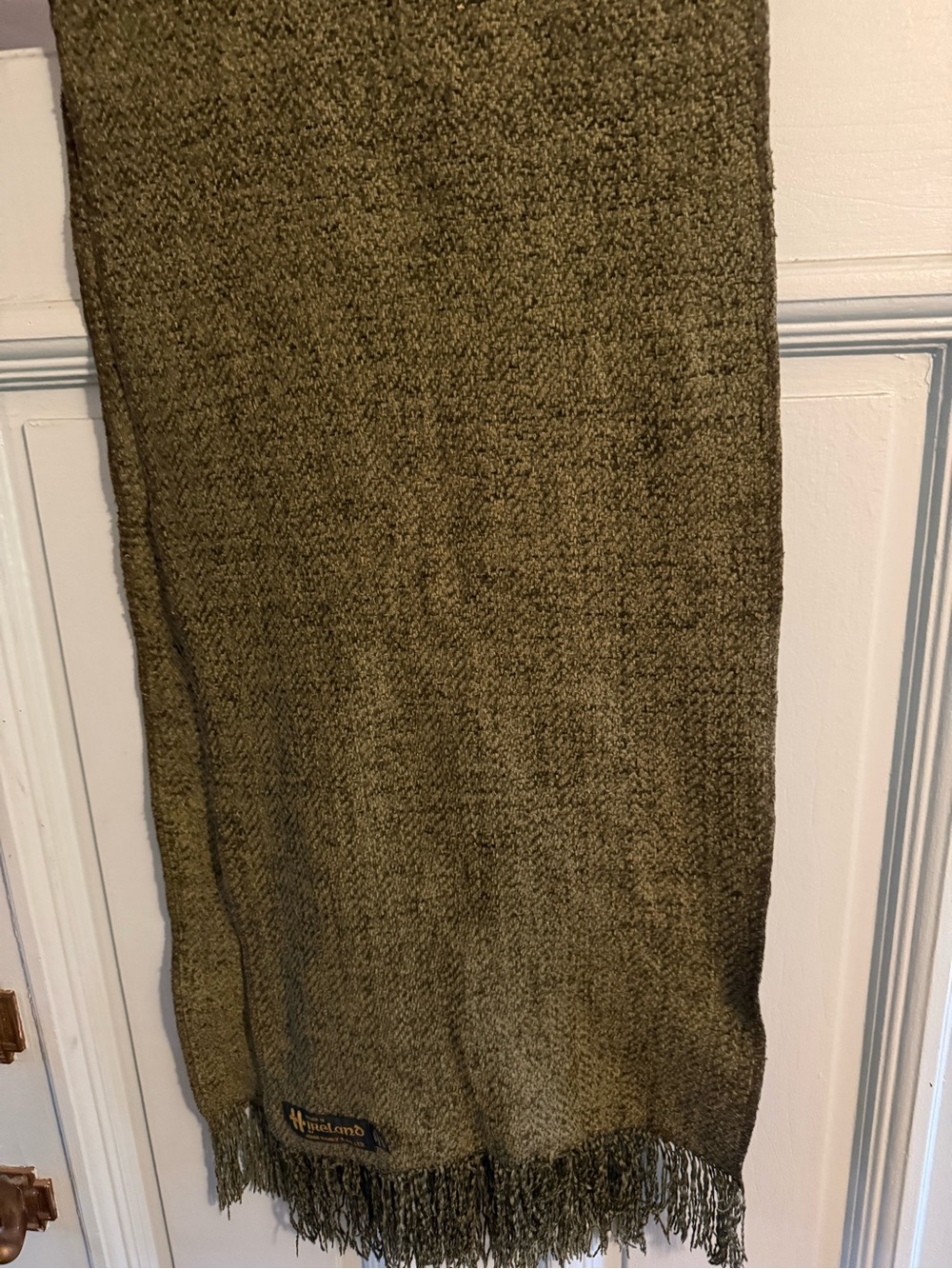 Chenille John Hanly Olive Green Knit Scarf with Fringe